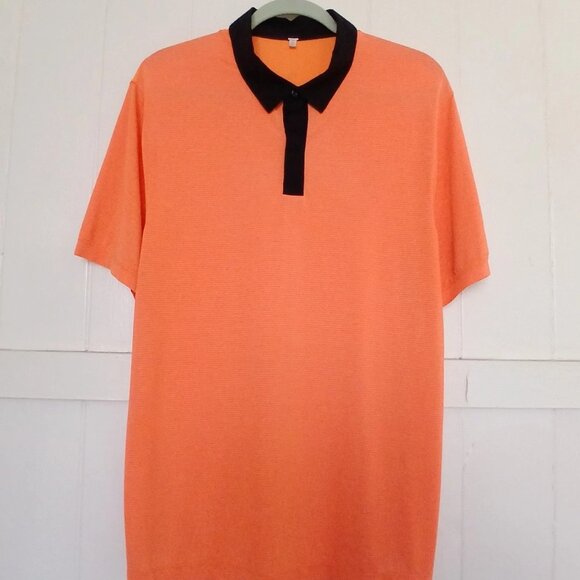 Lululemon Shirt Post Practice Polo Mens Large Orange Black Button Down Stretch* - Picture 1 of 13